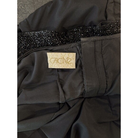 VINTAGE Cache Women Top Black Tank Allover Beaded Pure Silk Sparkle Bling Medium - Picture 3 of 9